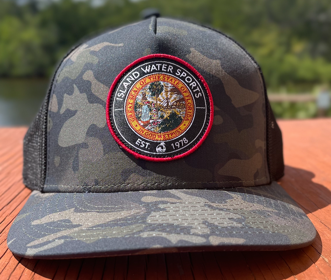 Island Water Sports Seal of Florida Trucker Hat Camo/Black OS